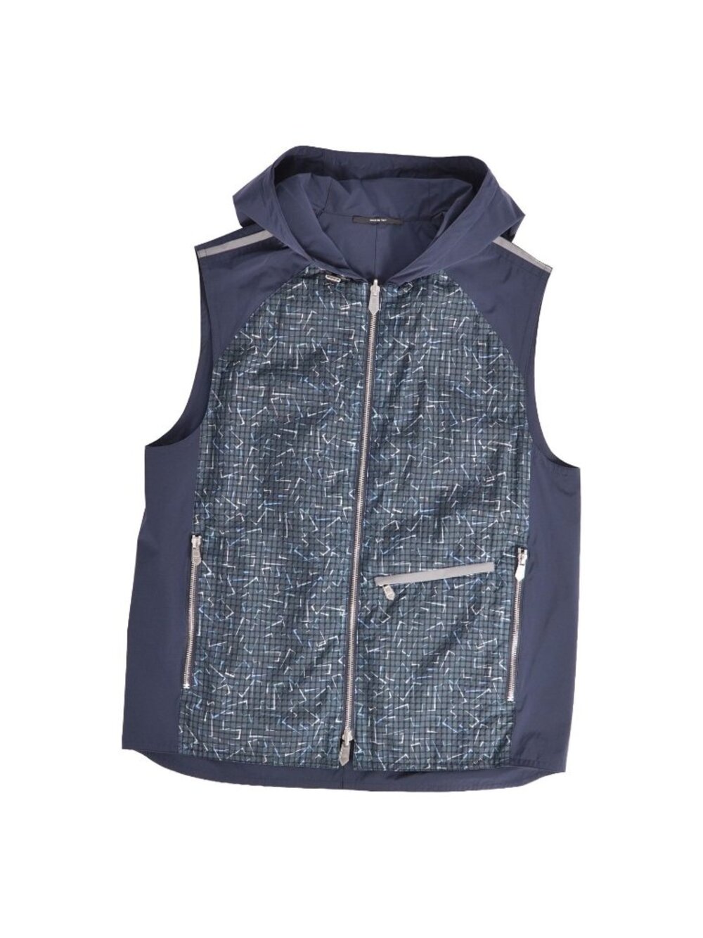 Hermes Vest Gilet Hooded Reversible All Over Print Nylon Top Navy 46